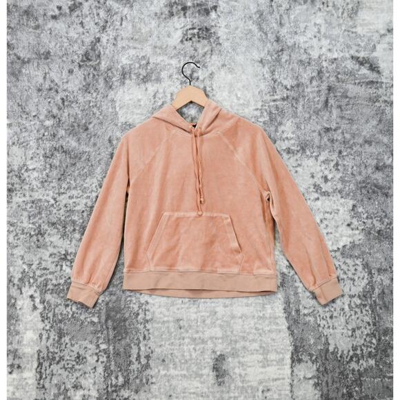 J Crew Pink Velour Relaxed Fit Pullover Hooded Sweatshirt Sweater Size XS - Picture 1 of 6
